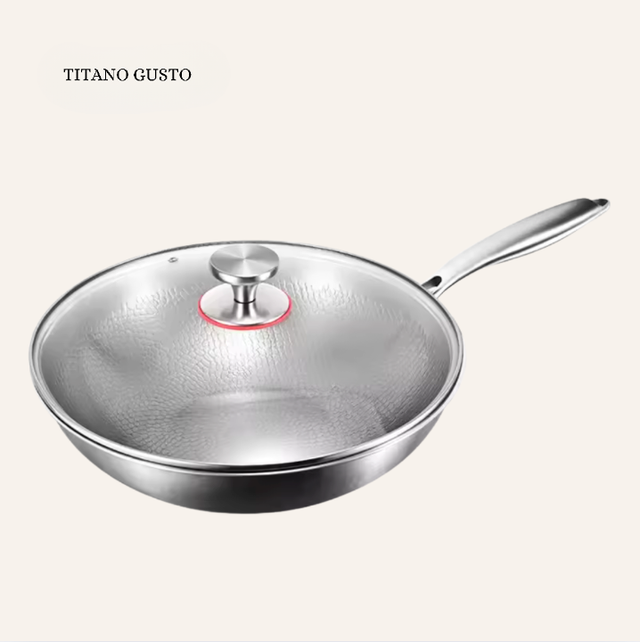 Padella Wok in Titanio con Fondo Piatto